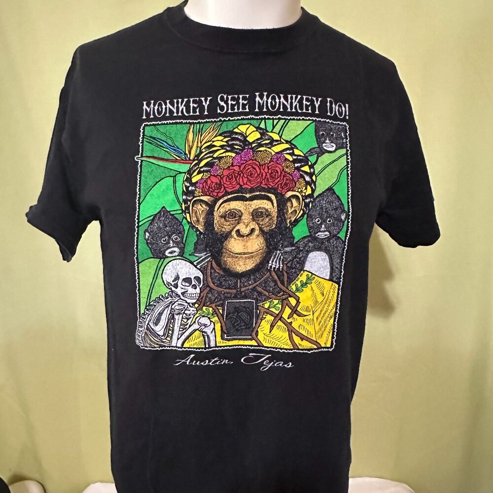 Austin Tejas Monkey See Monkey Do Men's Black T Shirt Medium Gildan